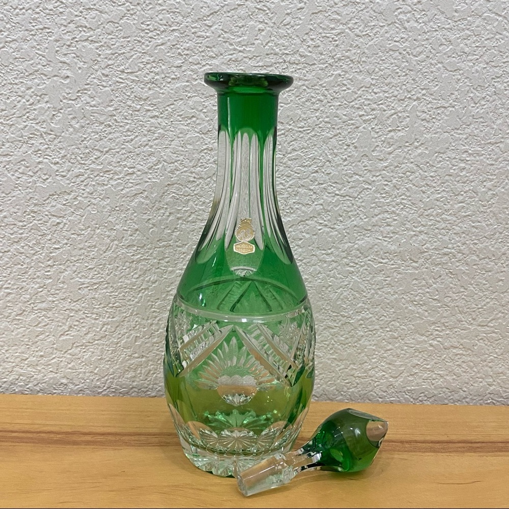 Vintage Handarbeit Nachtmann Bleikristall Bohemian Green Cut to Clear Decanter - Picture 3 of 13